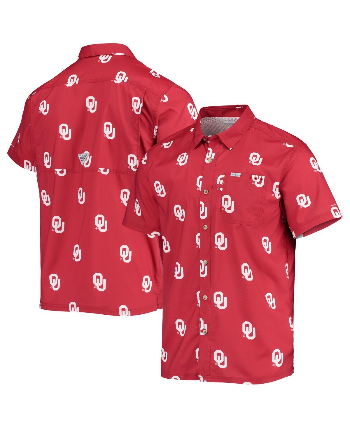 Men's Columbia Crimson Oklahoma Sooners Super Slack Tide Omni-Shade Button-Up Shirt - Crimson