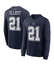 Men's Ezekiel Elliott Navy Dallas Cowboys Player Name and Number Long Sleeve T-shirt