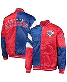 Men's Royal, Red LA Clippers 75th Anniversary Leader Color Block Satin Full-Snap Jacket