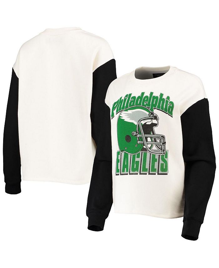 Junk Food Women's Cream and Black Philadelphia Eagles Contrast Sleeve  Pullover Sweatshirt - Macy's