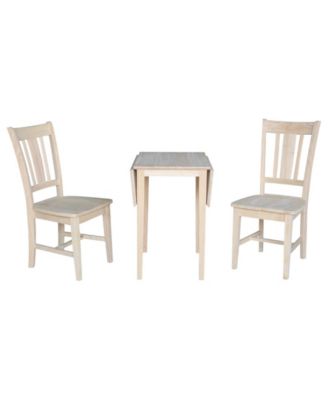 Small Drop Leaf Dining Table with 2 Splat Back Chairs, 3 Piece Dining Set