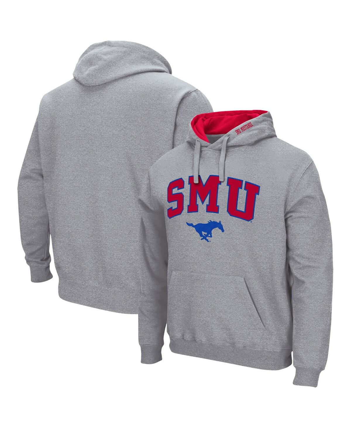 Colosseum Heathered Gray Smu Mustangs Arch And Logo Pullover Hoodie In Heathered Gray