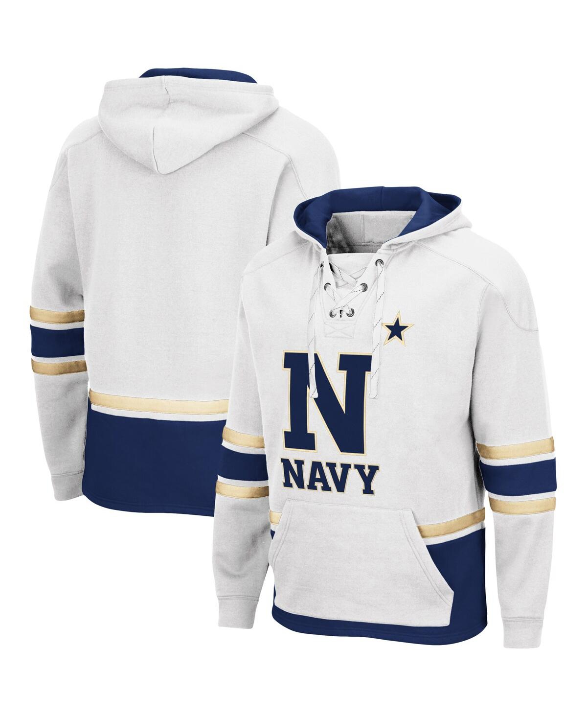 Colosseum Men's White Navy Midshipmen Lace Up 3.0 Pullover Hoodie
