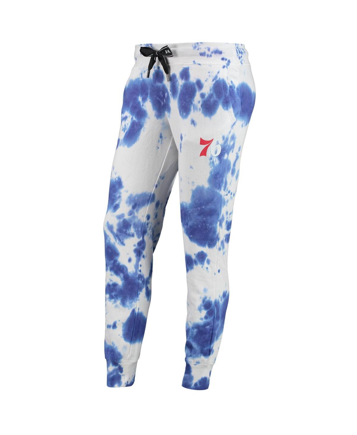 Dkny Women's White And Royal Philadelphia 76ers Melody Tie-dye Jogger Pants In White,royal