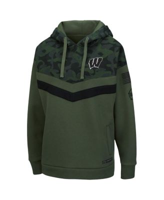 Women's Olive and Camo Wisconsin Badgers OHT Military-Inspired Appreciation Extraction Chevron Pullover Hoodie