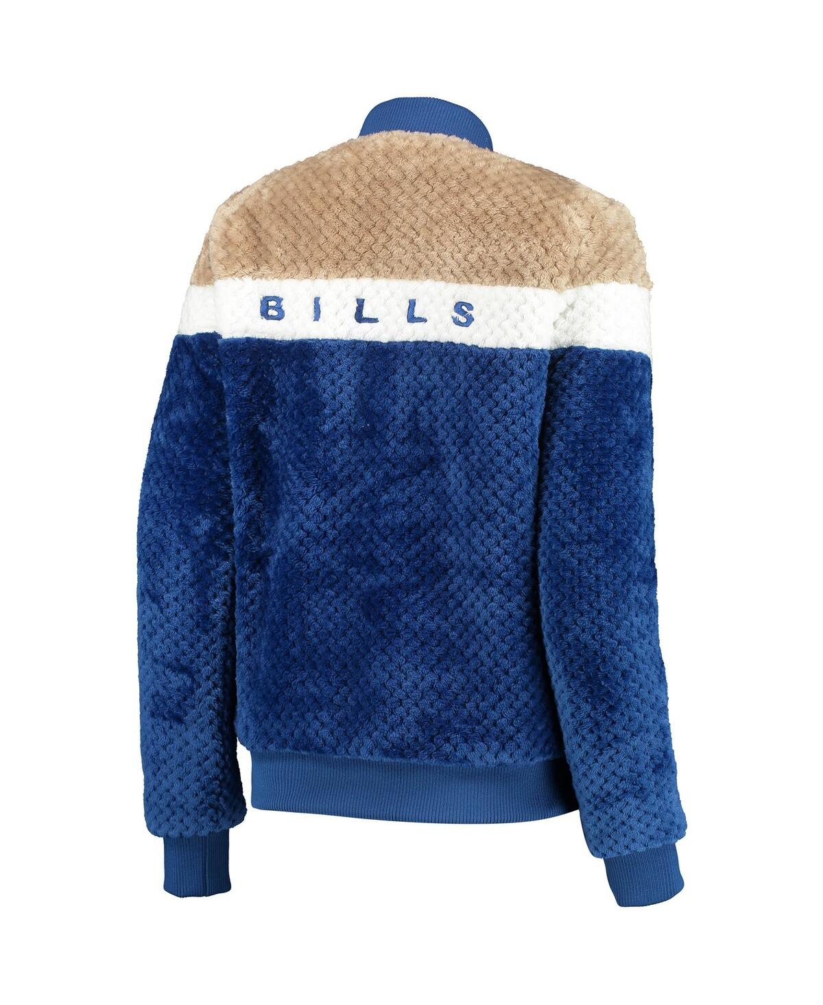 G-III 4HER BY CARL BANKS WOMEN'S ROYAL, CREAM BUFFALO BILLS RIOT SQUAD SHERPA FULL-SNAP JACKET 
