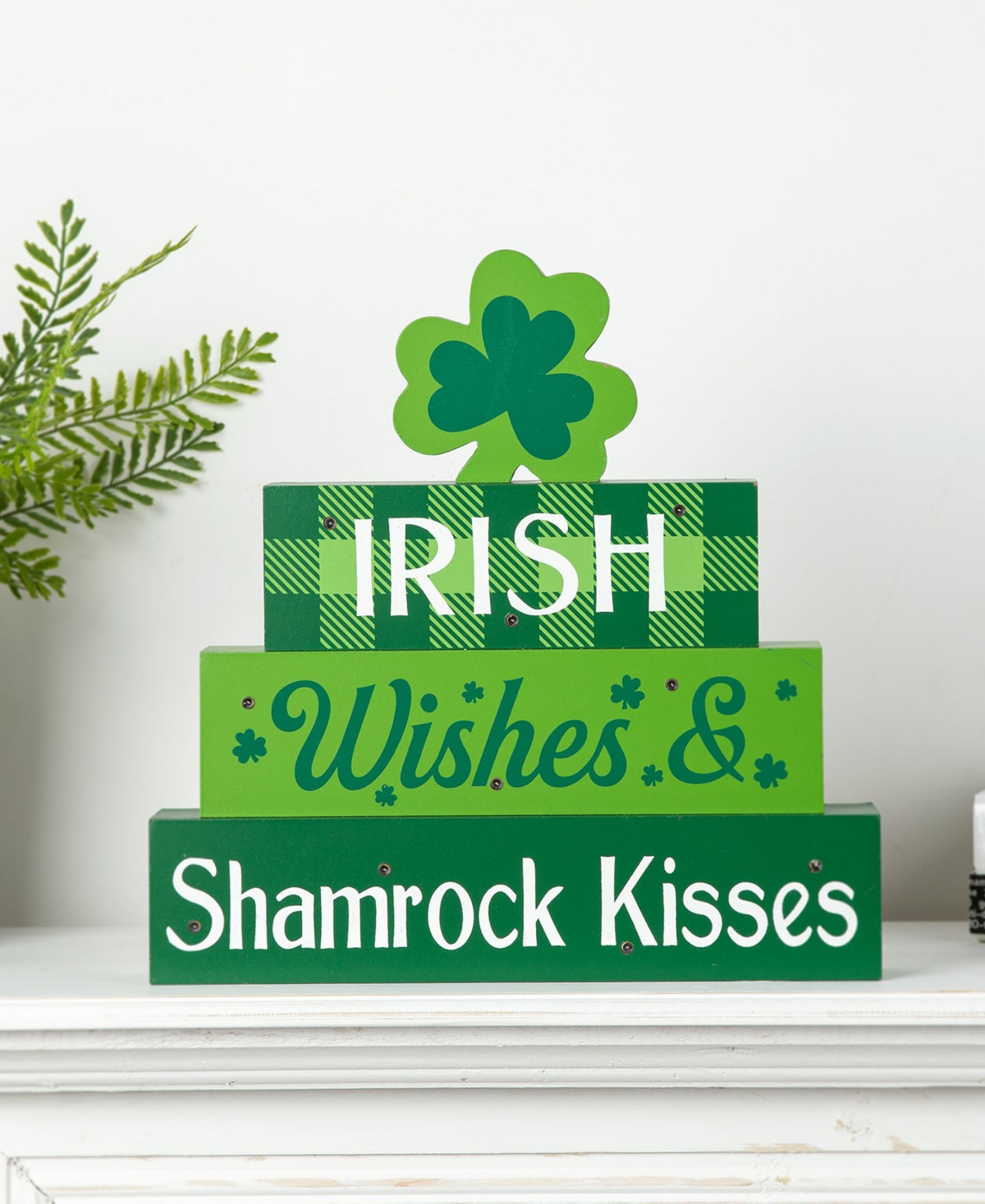 Shop Glitzhome 11.5" Lighted St. Patrick's Wooden Block Table Sign In Green
