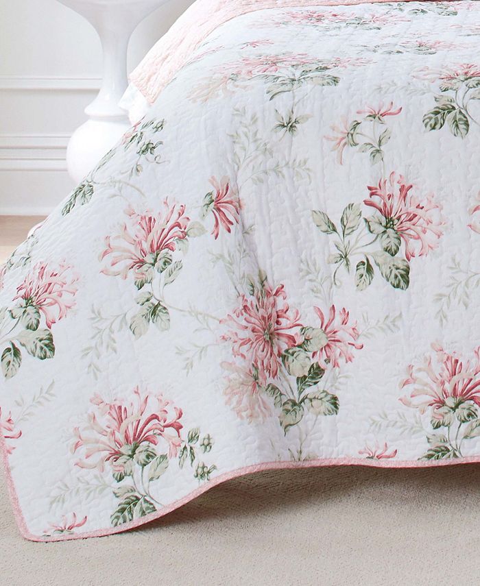Laura Ashley Honeysuckle Cotton Reversible 3 Piece Quilt Set, Full