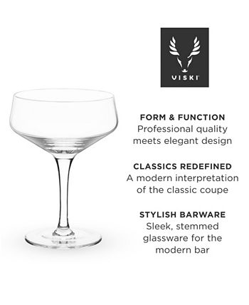 Viski Raye Angled Stemmed Crystal Coupe Cocktail glassess, Champagne Coupe  Glasses, Drinkware Set, Espresso Martini glasses set of 4, 7oz