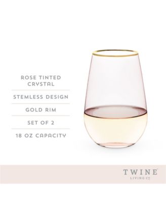 Rose Crystal Stemless Wine Glass, Set of 2