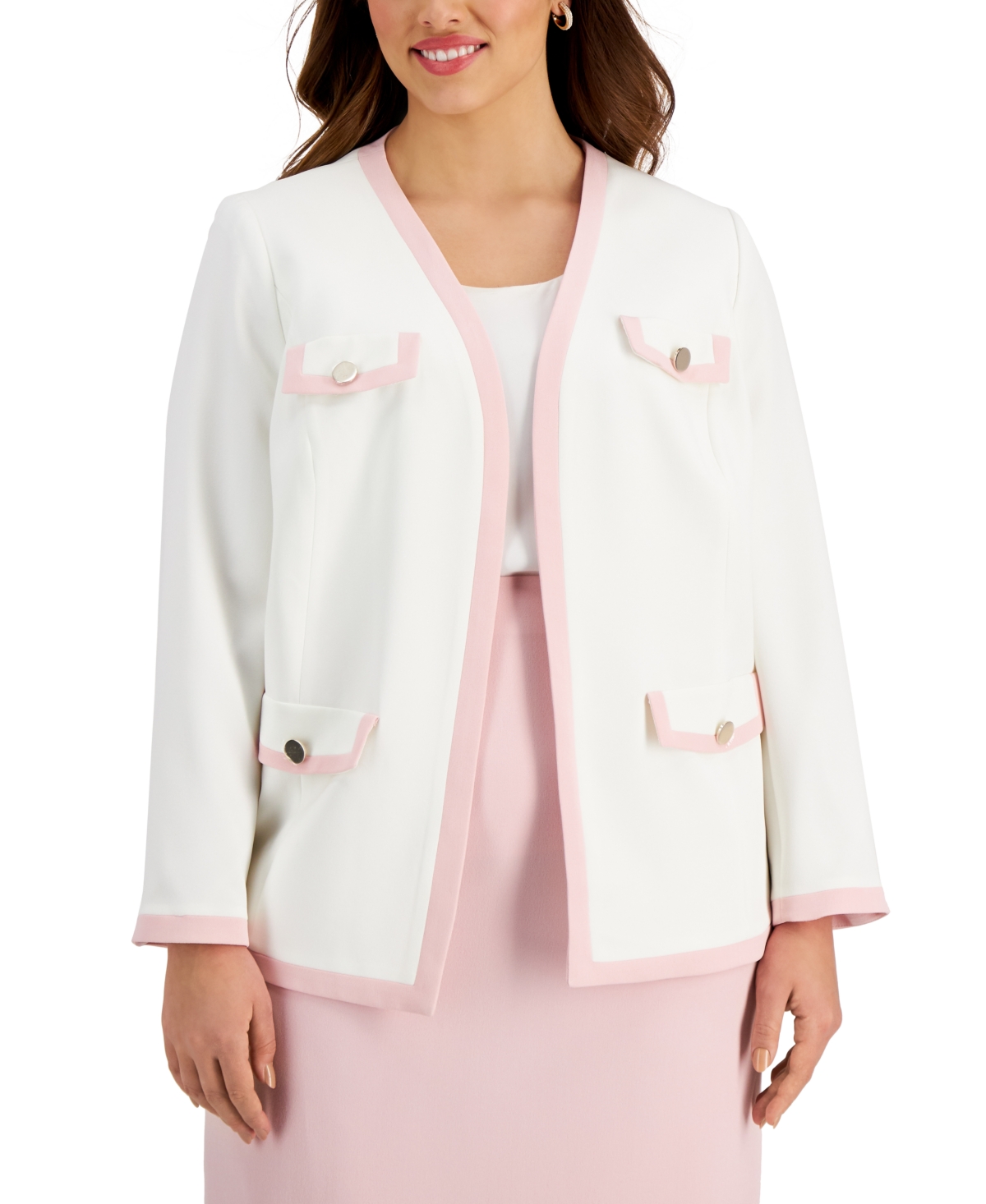 Kasper Plus Size Framed Four-Pocket Jacket