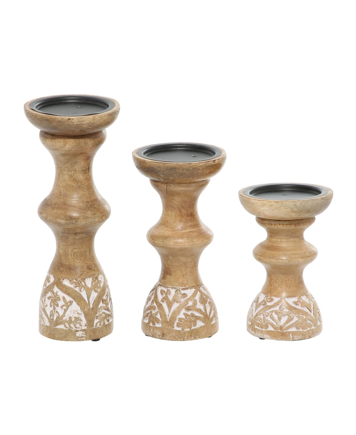 Mango Wood Country Cottage Candle Holder, Set of 3