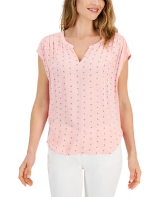 Style & Co - Petite Micro Paisley Split-Neck Blouse, Created for Macy's