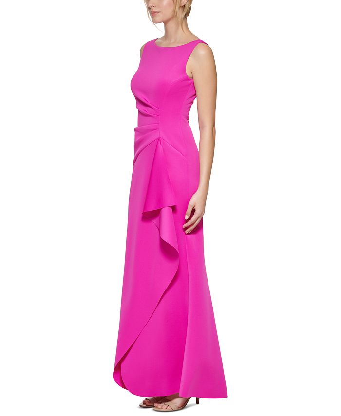 Eliza J Ruched Cascading-Ruffle Gown - Macy's