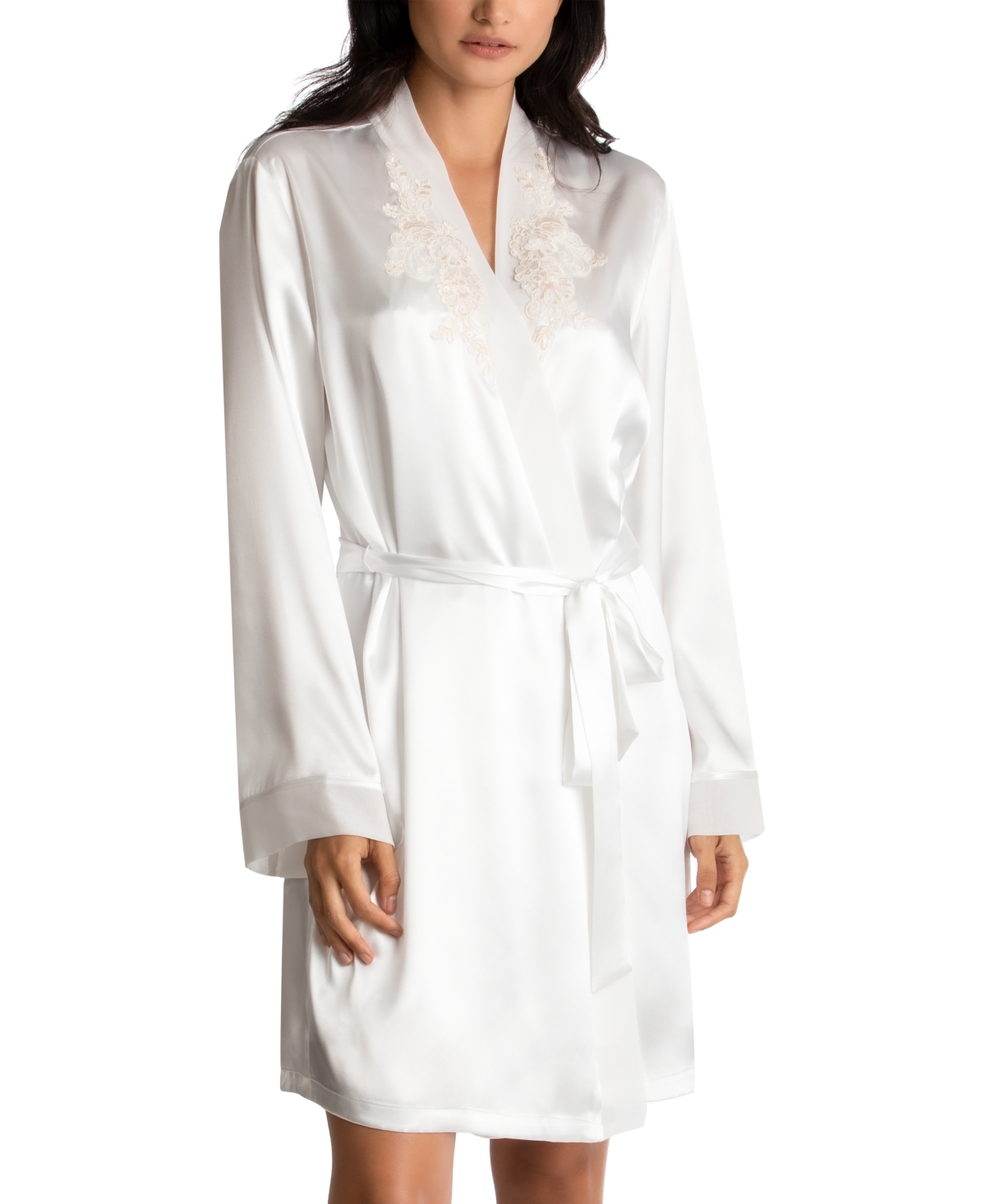 Shop Linea Donatella Sonya Embellished Satin Bridal Wrap Robe In Ivory