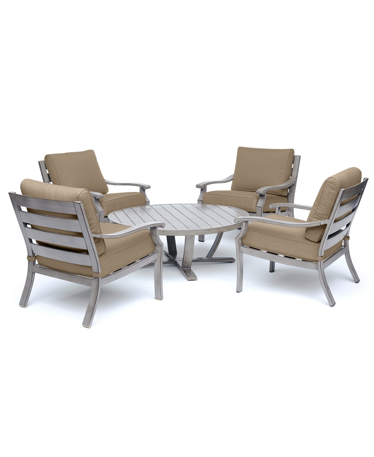 Agio Tara Aluminum Outdoor 5-pc. Seating Set (48" Round Table & 4 Club Chairs), Created For Macy's In Outdura Remy Pebble