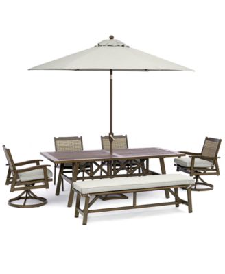 Agio - Kathan Outdoor Aluminum 6-Pc Dining Set (84" x 42 Rectangle Dining Table, 2 Dining Chairs, 2 Swivel Chairs, 1 Bench)