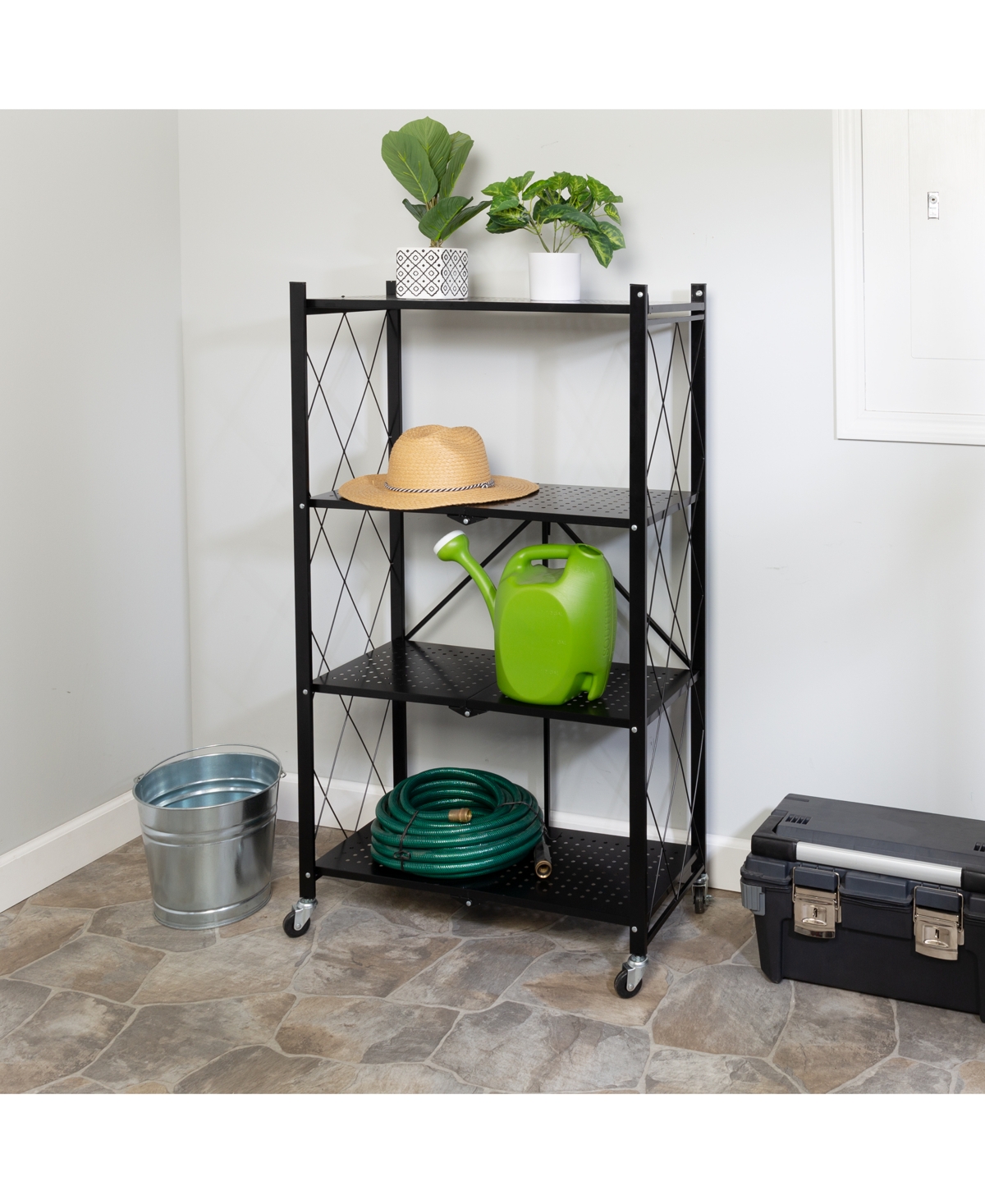 Honey Can Do Collapsible 4-tier Wheeled Metal Shelf In Black