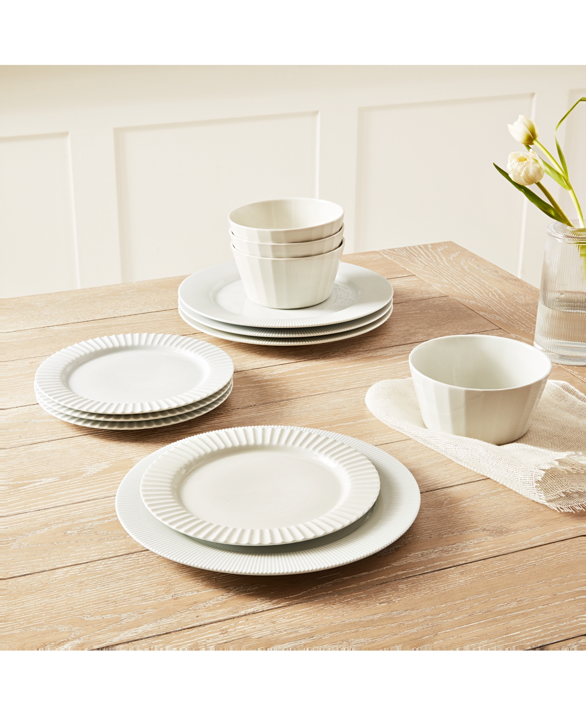 Fluted 12 Pc. Dinnerware Set, Service for 4, Created for Macy's - White