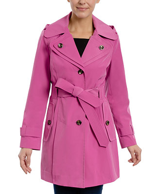 London Fog Petite Single-Breasted Notched-Collar Belted Raincoat - Macy's