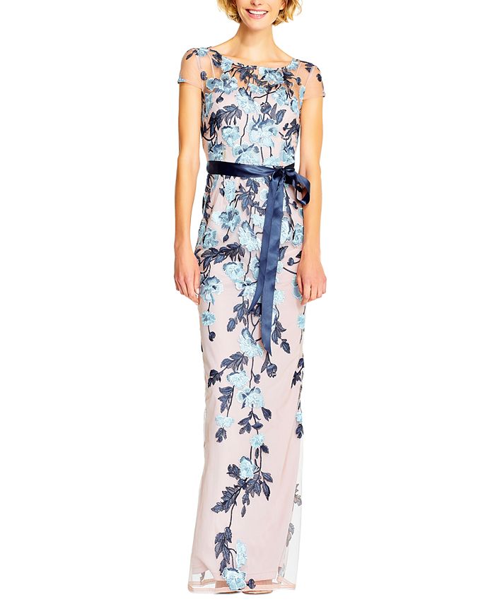 Adrianna Papell Floral-Embroidered Column Gown & Reviews - Dresses ...