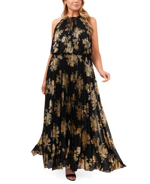 Женское платье MSK Plus Size Floral-Print, цвет: Чёрный золотой