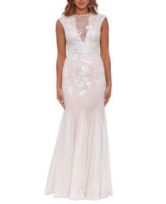 Betsy & Adam Sequin popular Mesh Overlay Gown