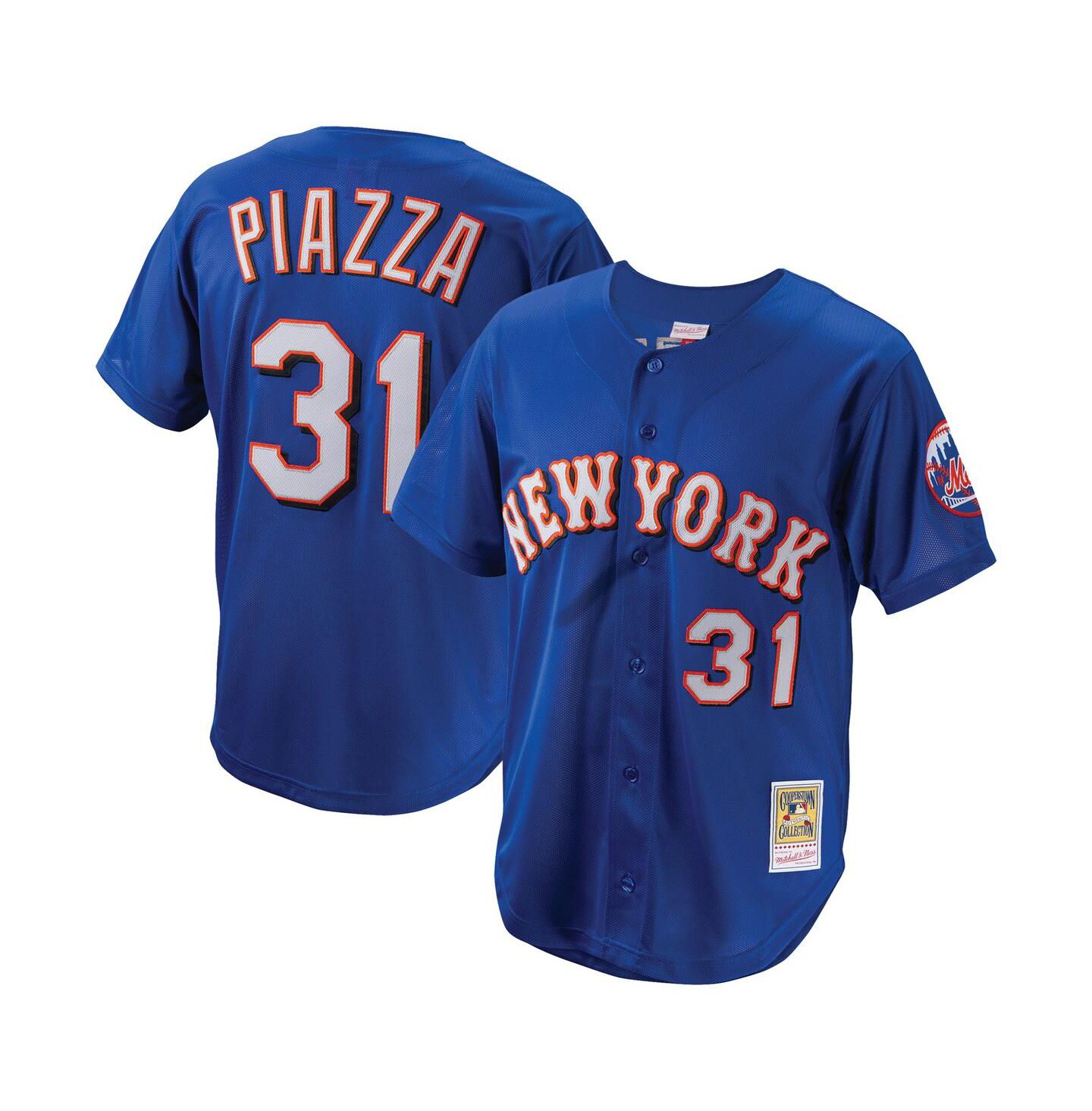 Мужской топ Mitchell & Ness Mike Piazza Royal New York Mets Cooperstown Collection Mesh Batting Practice Button-Up Jersey — фото 1