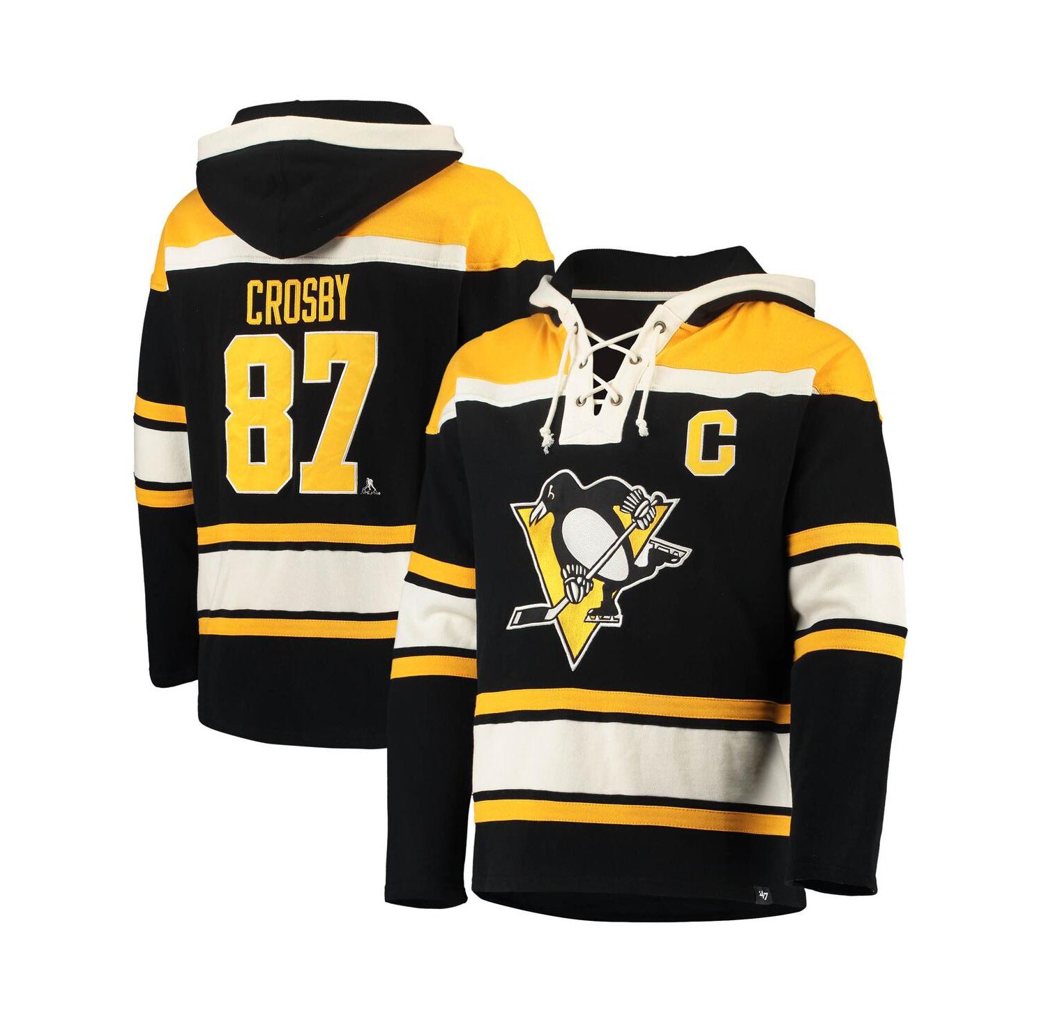 Men's Sidney Crosby Black Pittsburgh Penguins Player Name and Number Lacer Pullover Hoodie