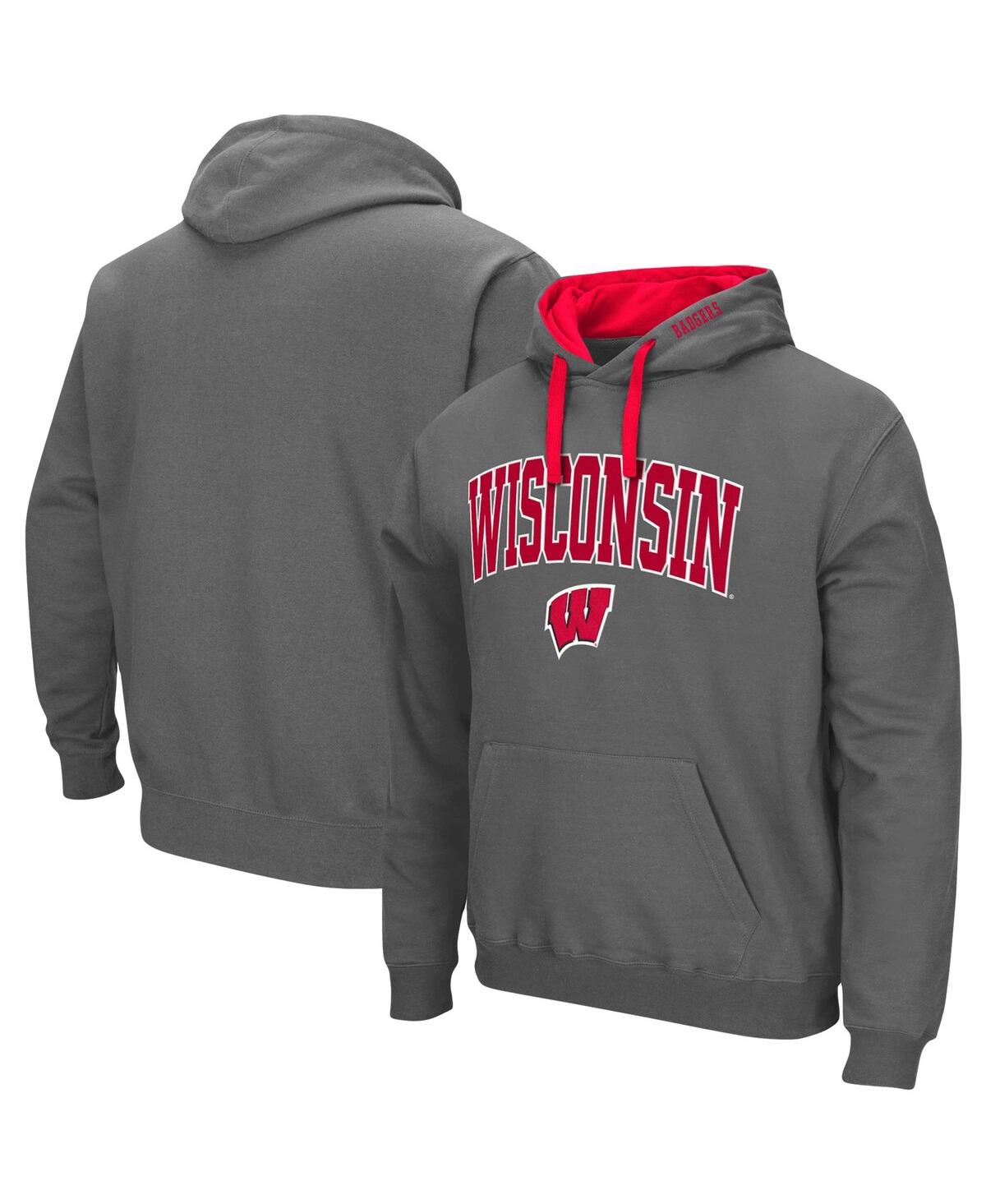 Colosseum Men's Charcoal Wisconsin Badgers Big And Tall Arch And Logo 2.0 Pullover Hoodie In Charcoal
