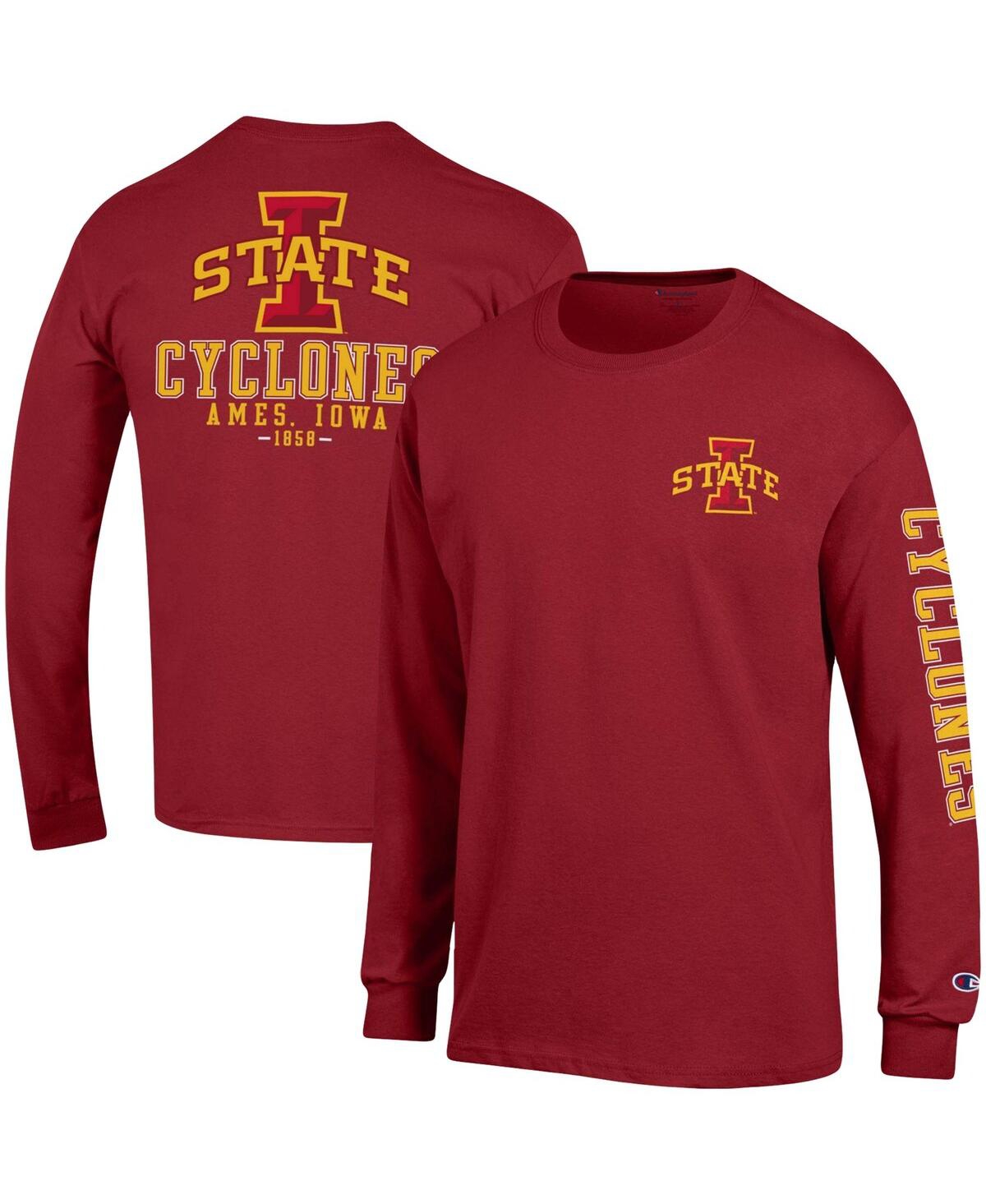 Champion Men's Cardinal Iowa State Cyclones Team Stack Long Sleeve T-shirt In Cardinal