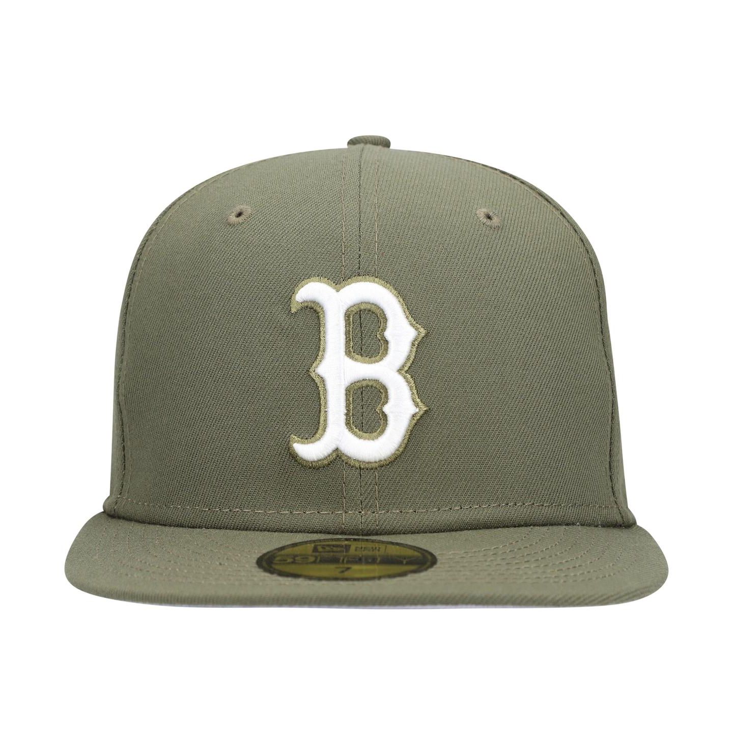 Мужская кепка New Era Olive Boston Red Sox Logo White 59FIFTY Fitted Hat — фото 4