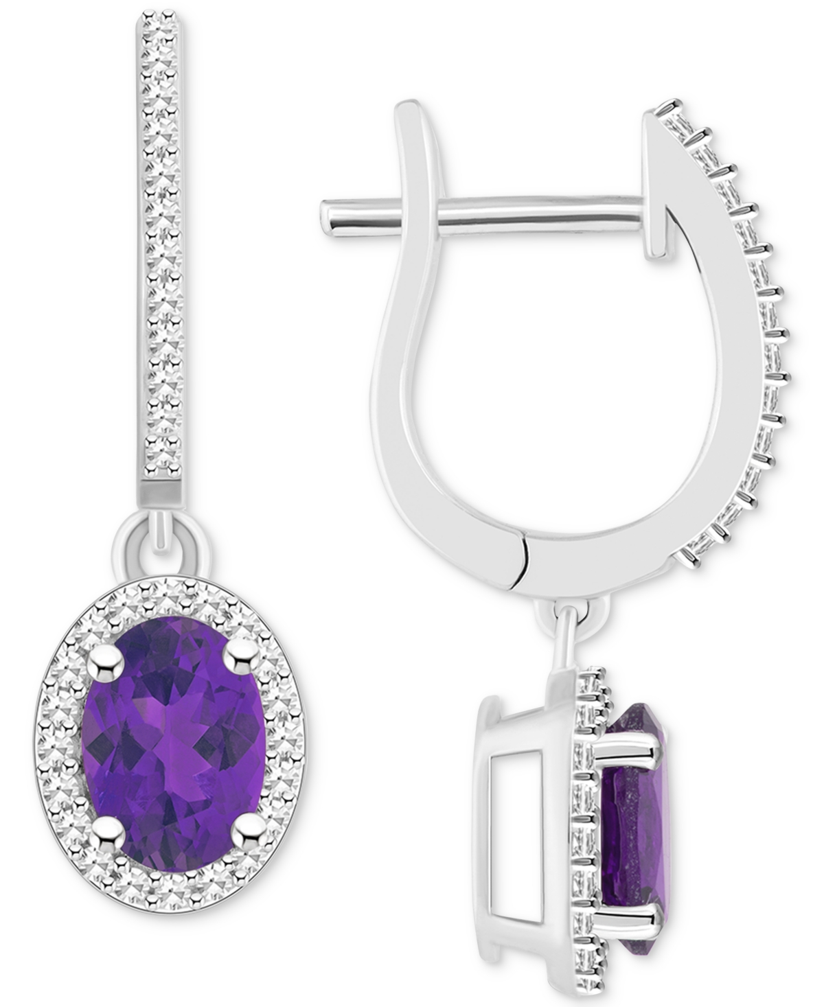 Rhodolite Garnet (1-7/8 ct. t.w.) & Diamond (1/3 ct. t.w.) Leverback Drop Earrings in Sterling Silver (Also in Citrine, Blue Topaz, Peridot