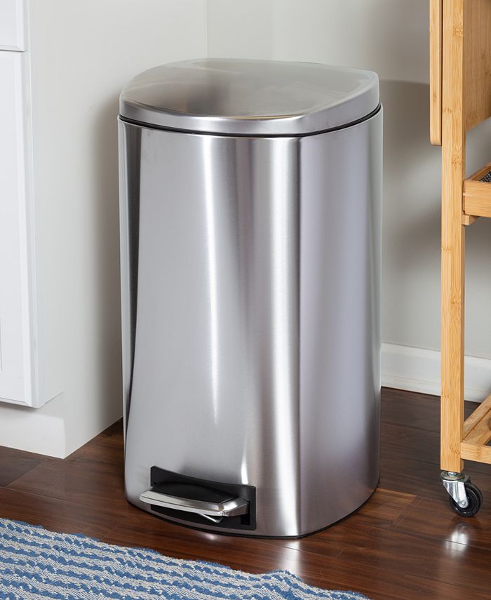 Honey Can Do - 50-Liter Square Stainless Steel Step Trash Can with Soft-Close Lid