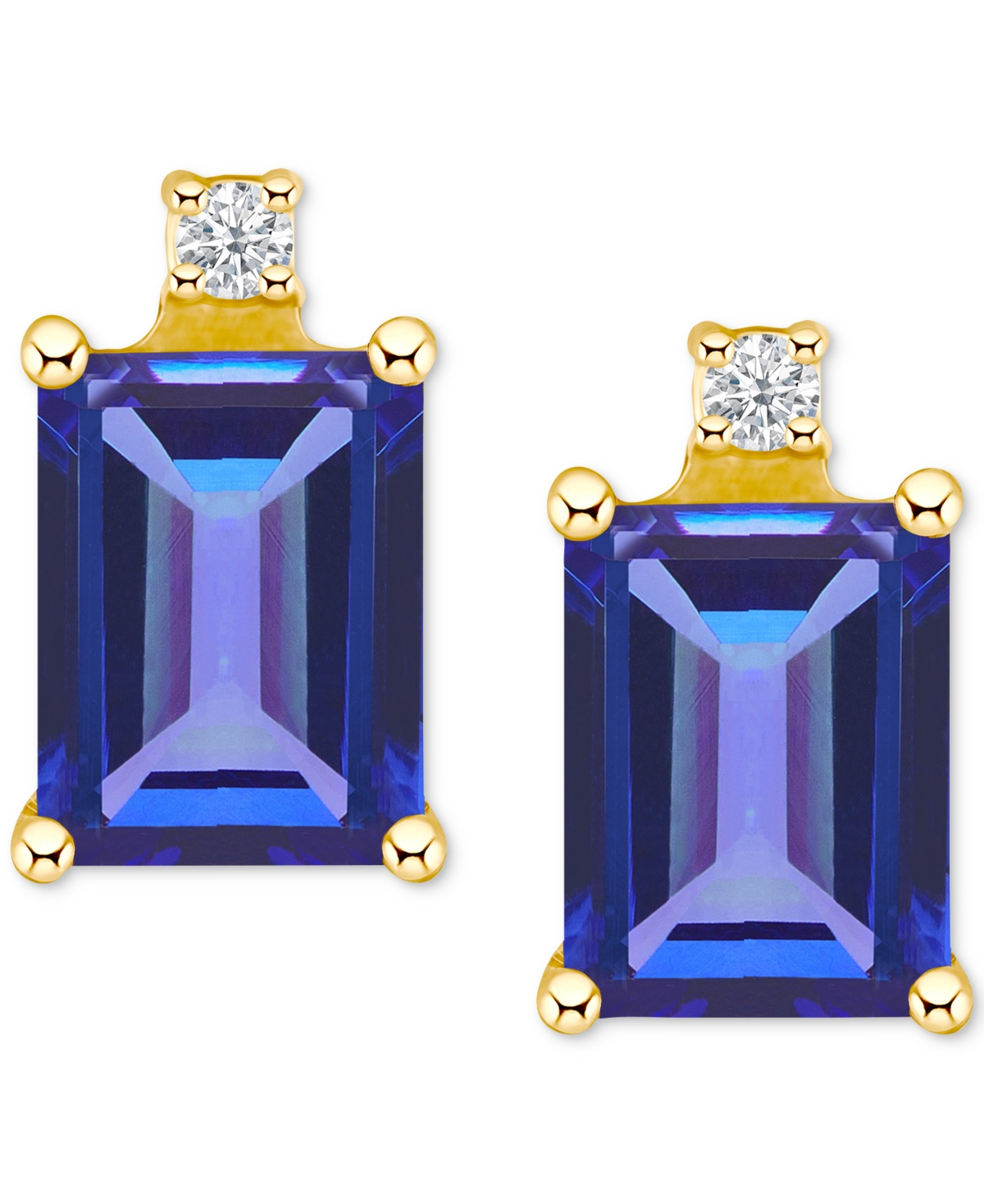 Macy's Tanzanite (1-1/5 Ct. T.w.) & Diamond Accent Stud Earrings In 14k Gold (also In Emerald, Ruby, & Sapp In Purple