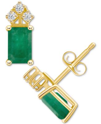 Macy's - Emerald (1-1/8 ct. t.w.) & Diamond (1/8 ct. t.w.) Crown Stud Earrings in 14k Gold (Also in Ruby & Tanzanite)