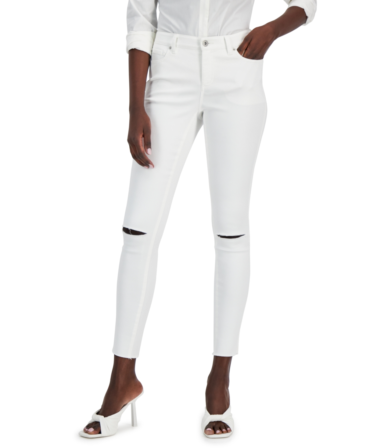  Inc International Concepts Women's Curvy Mid-Rise Ripped Skinny Jeans, Created for Macy's