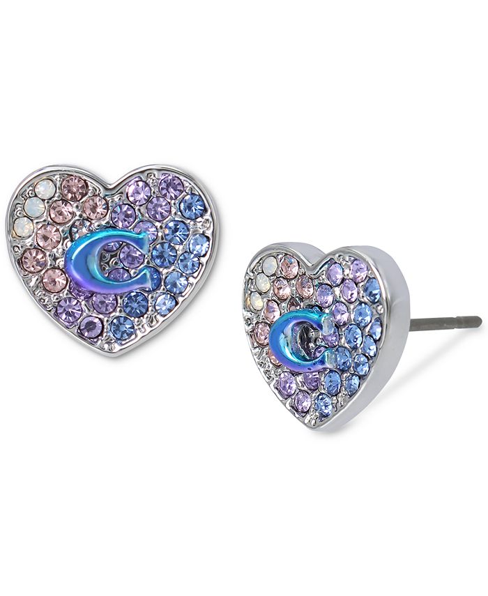 COACH Iridescent Signature C Pav Heart Stud Earrings Macy s