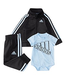 Baby Boys Zip Front 3-Stripes Jacket, Bodysuit and Track Pants, 3 Piece Set