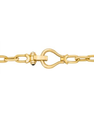 Black Spinel Horseshoe Clasp Paperclip Link 18 Chain Necklace in 14k Gold-Plated Sterling Silver