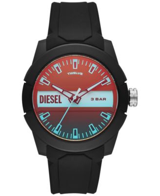 Diesel - Men's Double Up Black Silicone Strap Watch 43mm
