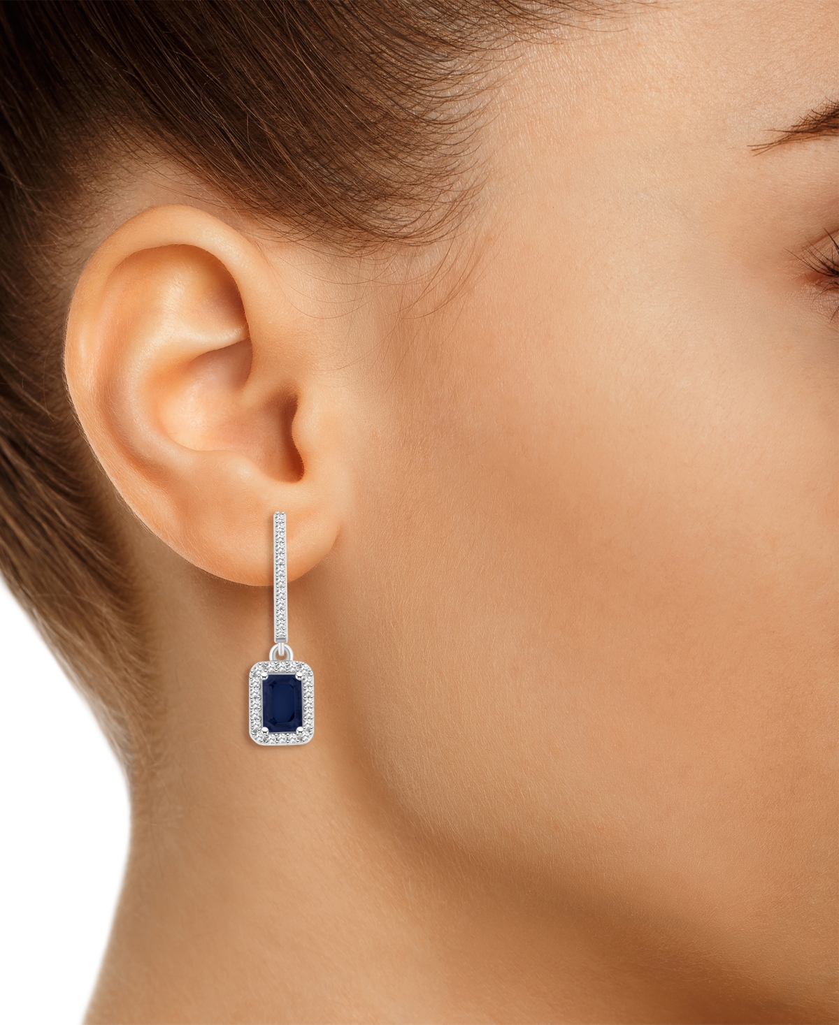 Macy's Emerald (1-1/8 Ct. T.w.) & Diamond (1/3 Ct. T.w.) Leverback Drop Earrings In Sterling Silver (also I In Sapphire
