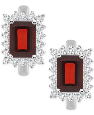 Macy's - Gemstone & White Topaz (3/4 ct. t.w.) Halo Hoop Earrings in Sterling Silver