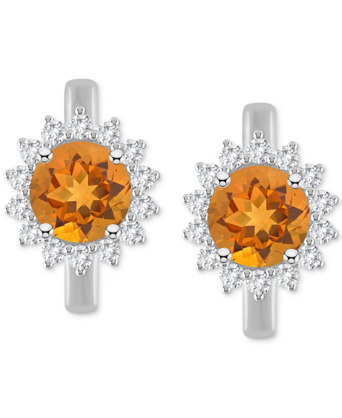 Rhodolite Garnet (2-1/5 ct. t.w.) & White Topaz (1/2 ct. t.w.) Halo Hoop Earrings in Sterling Silver (Also in Peridot, Blue Topaz, Amethyst &