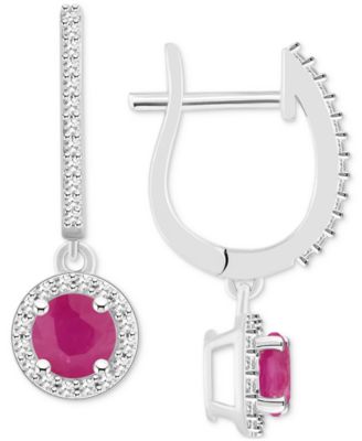 Sapphire (1-1/3 ct. t.w.) & Diamond (1/4 ct. t.w.) Halo Leverback Drop Earrings in Sterling Silver (Also in Emerald & Ruby) 