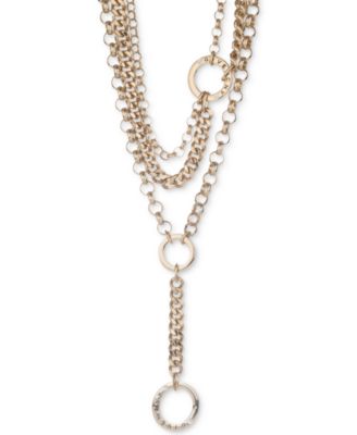 Photo 1 of Givenchy Gold-Tone Pavé Logo Ring Layered Chain Lariat Necklace, 16" + 3" extender