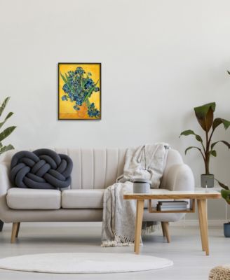 Van Gogh Irises Post Impressionist Painting Black Framed Giclee Texturized Art, 16" x 20"