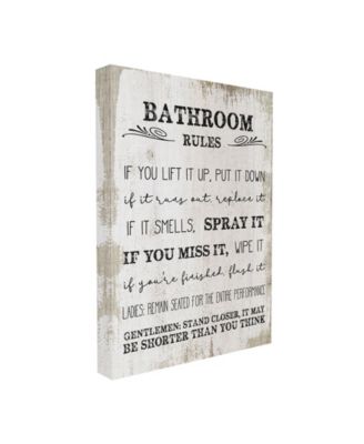 Bathroom Rules Funny Word Wood Textured Design Stretched Canvas Wall Art, 16" x 20"