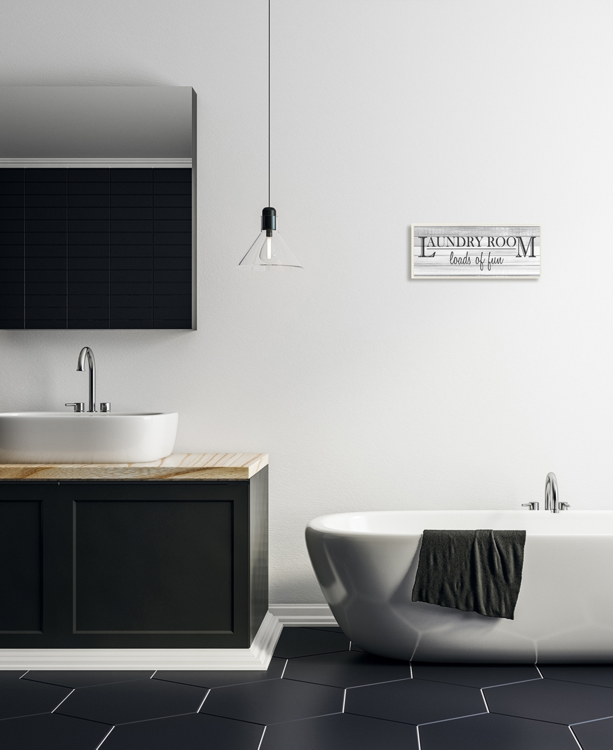 Stupell Industries Fun Laundry Room Funny Word Bathroom Black and White Design Wall Plaque Art, - Multi-Color