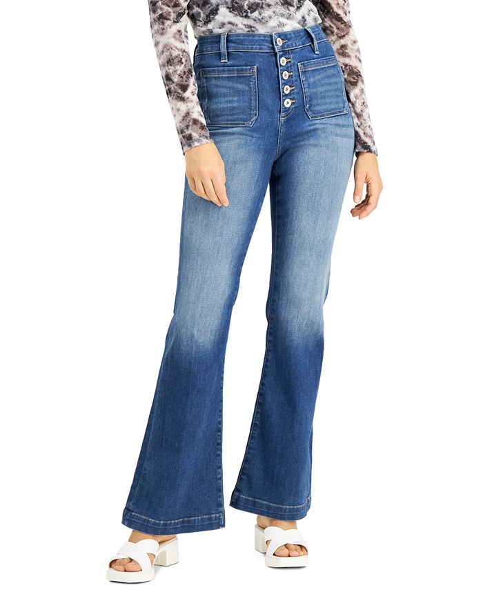 INC International Concepts Women's High-Rise Button-Front Flare Jeans ...